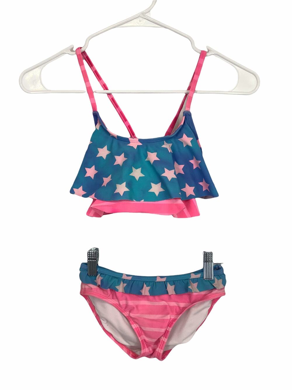 Xhilaration Girl's Stars & Striped Pink Blue Swim Bikini Set Kid's Size Medium